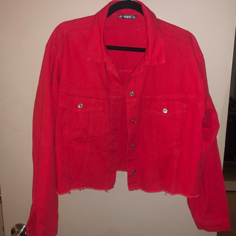 Red denim jacket